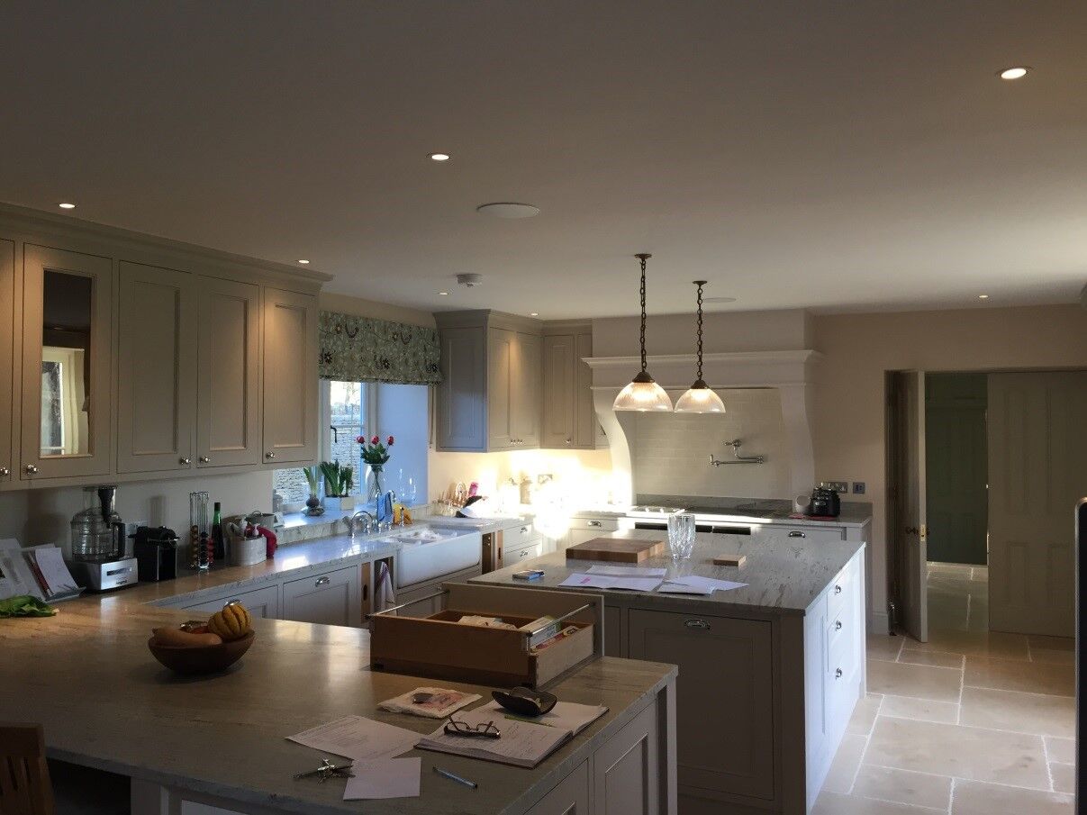Kitchen lighting system installed by Humphreys Electrical in a Wiltshire farmhouse