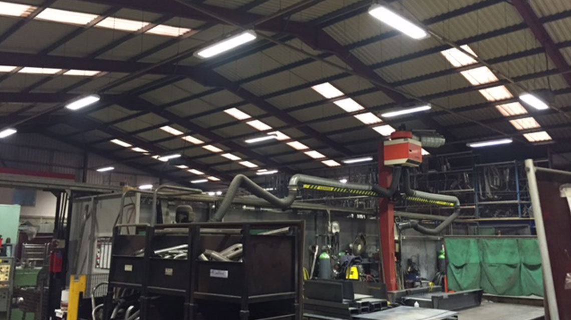 Upgraded energy efficient lighting in a manufacturing workshop